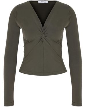 Maan Istanbul V-Neck Knot Detail Khaki Blouse - Green