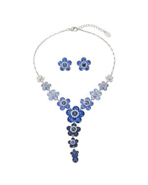 Modenaire Sapphire Crystal Daisy Necklace And Earring Set - Blue