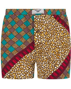 Ohema Ohene African Print Boxer Shorts Chessboard - Orange