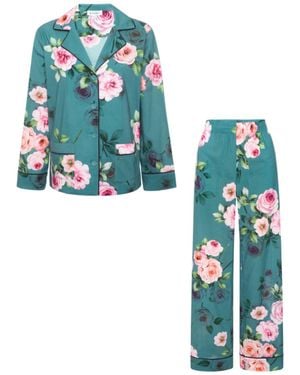 Kato Colony Cabbage Rose Cotton Pyjamas - Blue
