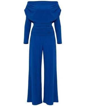 Atom Label Carbon Jumpsuit With Sleeve - Blue
