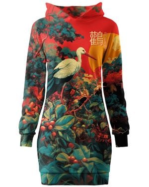 Aloha From Deer Japanese Stork Oversize Hoodie Dress - Green