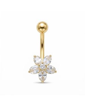 Zahav Jewelry 10K Solid 14G Flower Cz Belly Ring - Metallic