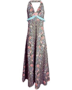 Couture to Your Door Aztec Printed Maxi Halter Neck Dress - Purple