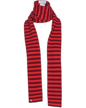 tirillm Pippi Long Trendy Pure Cashmere Scarf, Burgundy And Stripes - Red