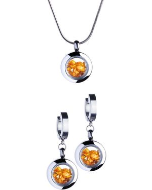 My Little Nature Amber Stones Necklace And Earrings - Metallic