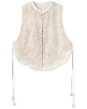 Wjy Studio London Embroidery Flower Top Cream Wedding Guest Top - White