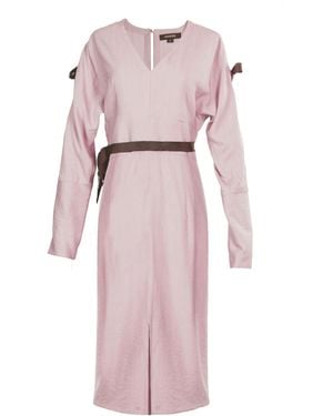 Smart and Joy Cold Shoulder V-Neck Dress - Pink