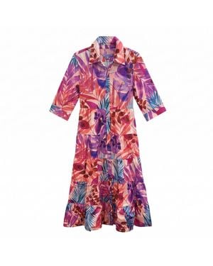 Perlavera Maribelle Palm Fruit -Printed Three Quarter-Sleeve Length Maxi Dress - Pink