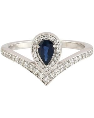 Artisan Solid White Gold Blue Sapphire Diamond Designer Ring Handmade Jewellery