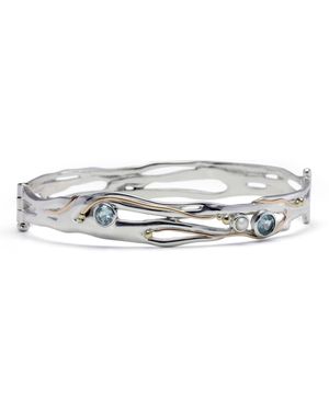 Isla Silver Organic Topaz & Freshwater Pearl Hinged Bangle - Metallic