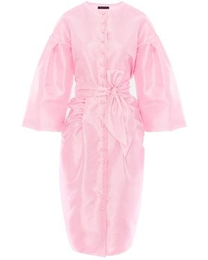 concept A trois Pale Taffeta Dress With Puff Sleeves And Pleats - Pink