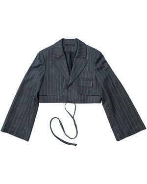 Circular Path Samantha Crop Tie Blazer - Blue