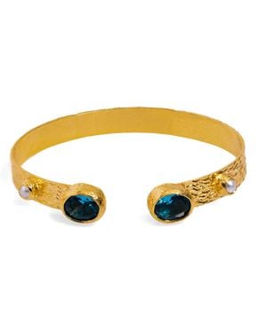 Ebru Jewelry Cleopatra Topaz & Pearl Adjustable Cuff Bracelet - Metallic