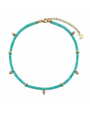 Aurozia Lotus Within Vermeil Starlit Moon Amazonite Choker Necklace & Bracelet - Blue