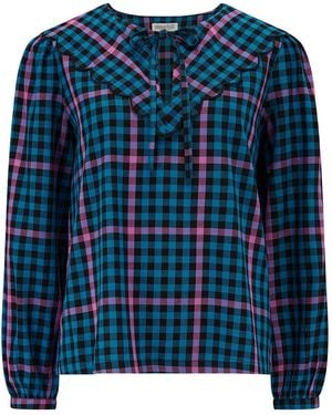 Sugarhill Nessie Scallop Collar Blouse, Twilight Gingham - Blue