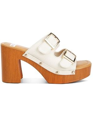 Rag & Co Sarai Buckle Straps High Block Heel Clogs - White