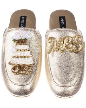 Laines London Classic Mules With Wedding Cake & Mrs Brooches - Natural