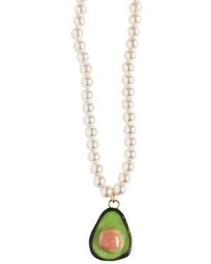 POPORCELAIN Mini Porcelain Avocado Swarovski Pearl Necklace - Metallic