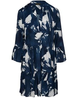 Conquista A Line Dress With Bell Sleeves - Blue