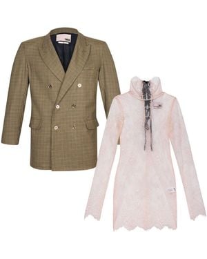 Come on Allegro Tailored Pied De Poule Suit Lace Mini Dress Nude - Multicolour