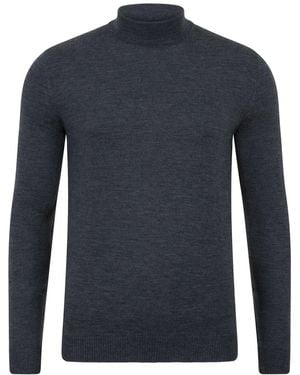 Paul James Knitwear Extra Fine Merino Wool Mock Turtleneck Shaw Jumper - Blue