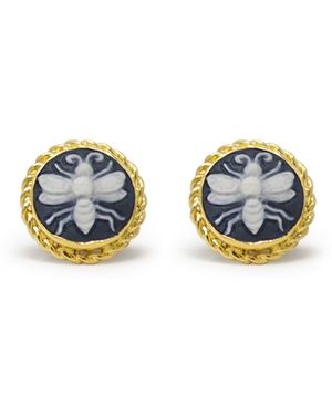 Vintouch Italy Bee Cameo Stud Earrings - Blue