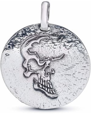 German Kabirski Dhara Oxidized Sterling Round Pendant With Half Skull Relief - Metallic