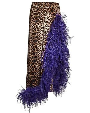Maison sél Silk Leopard Skirt – Trim - Blue