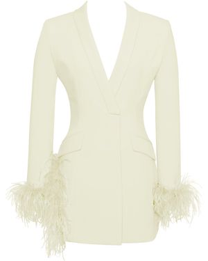 Miss Circle New York Madeline Pearl Feather Trim Blazer Dress - White