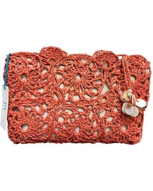 Perlavera Raffia Summer Handcrafted Clutch - Red