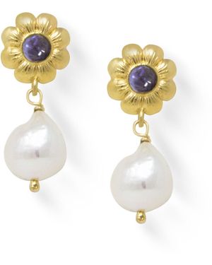 Vintouch Italy Mini Flower-Plated Iolite Earrings - Metallic