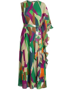 Cy Boutique Aztec Print Pleated Dress - Green