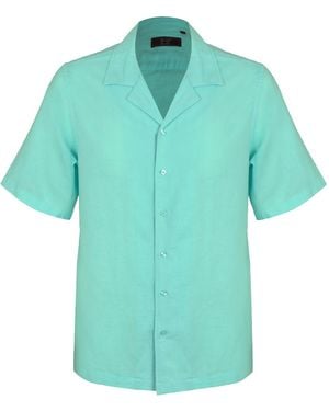 DAVID WEJ Hugo Linen Cuban Collar Shirt - Green