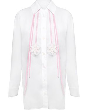 Madebyza Shirt With Handcrafted Yorgoz Motifs And Upcycled Striped Details - White