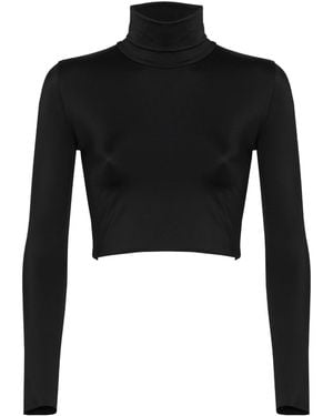 ANTONINIAS Amaze Turtleneck Swimwear Crop Top With Long Sleeves - Black