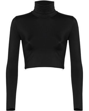 ANTONINIAS Amaze Turtleneck Swimwear Crop Top With Long Sleeves - Black