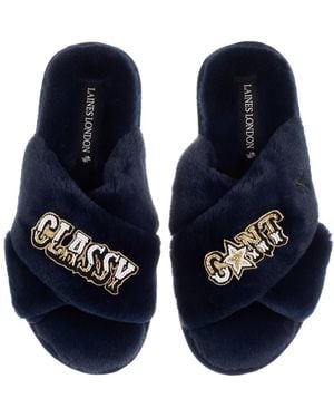 Laines London Classic Laines Slippers With Classy Cunt Brooches - Blue