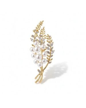 Angel Barocco Golden Pearl Leaf Brooch - Metallic