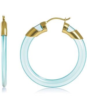 Gold & Honey Diamond Classic Flat Lucite Birthstone Hoop Earrings - Blue