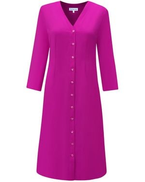 Perlavera Stella Rose Three Quarter Sleeve Length Slim Fit Midi Dress With Belt - Purple
