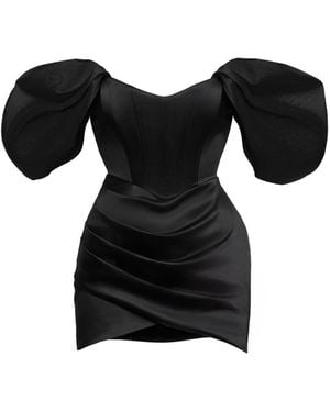 Benedetto Puff-Sleeves Off-Shoulder Mini Dress - Black