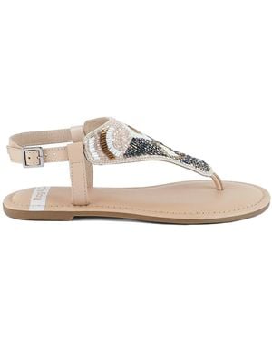 Rag & Co Neutrals Chitra Pin Buckle Beaded Flat Sandals - Natural