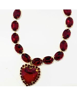 Achala Handcrafted Opulent Crystal Heart Necklace - Red