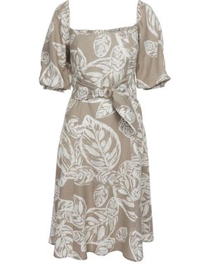 Noria Anis Neutrals Catarino Puff Sleeves Midi Dress - Natural