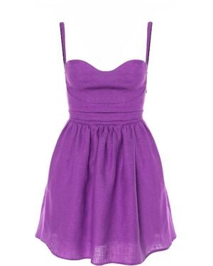 AVENUE No.29 Linen Gathered Mini Dress With Straps - Purple