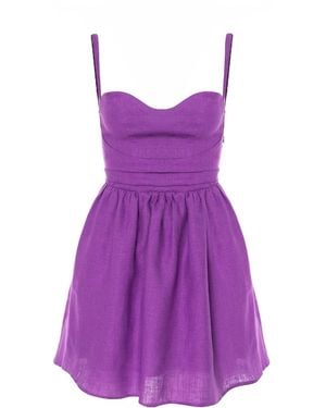 AVENUE No.29 Linen Gathered Mini Dress With Straps - Purple