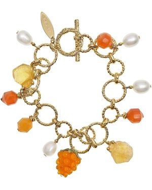 Farra Spring Garden Raspberry And Citrine Pearl Chain Bracelet - Metallic
