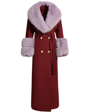 Hortons England Mayfair Cashmere Long Coat Burgundy Fur - Red