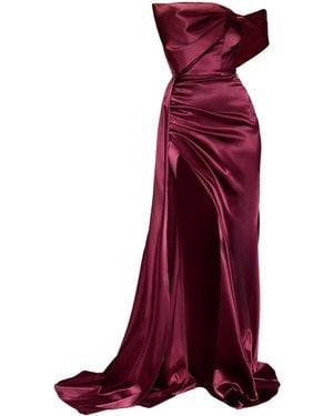 Moda Glam Vienna Statement Bow Gown With Sash- Merlot - Purple